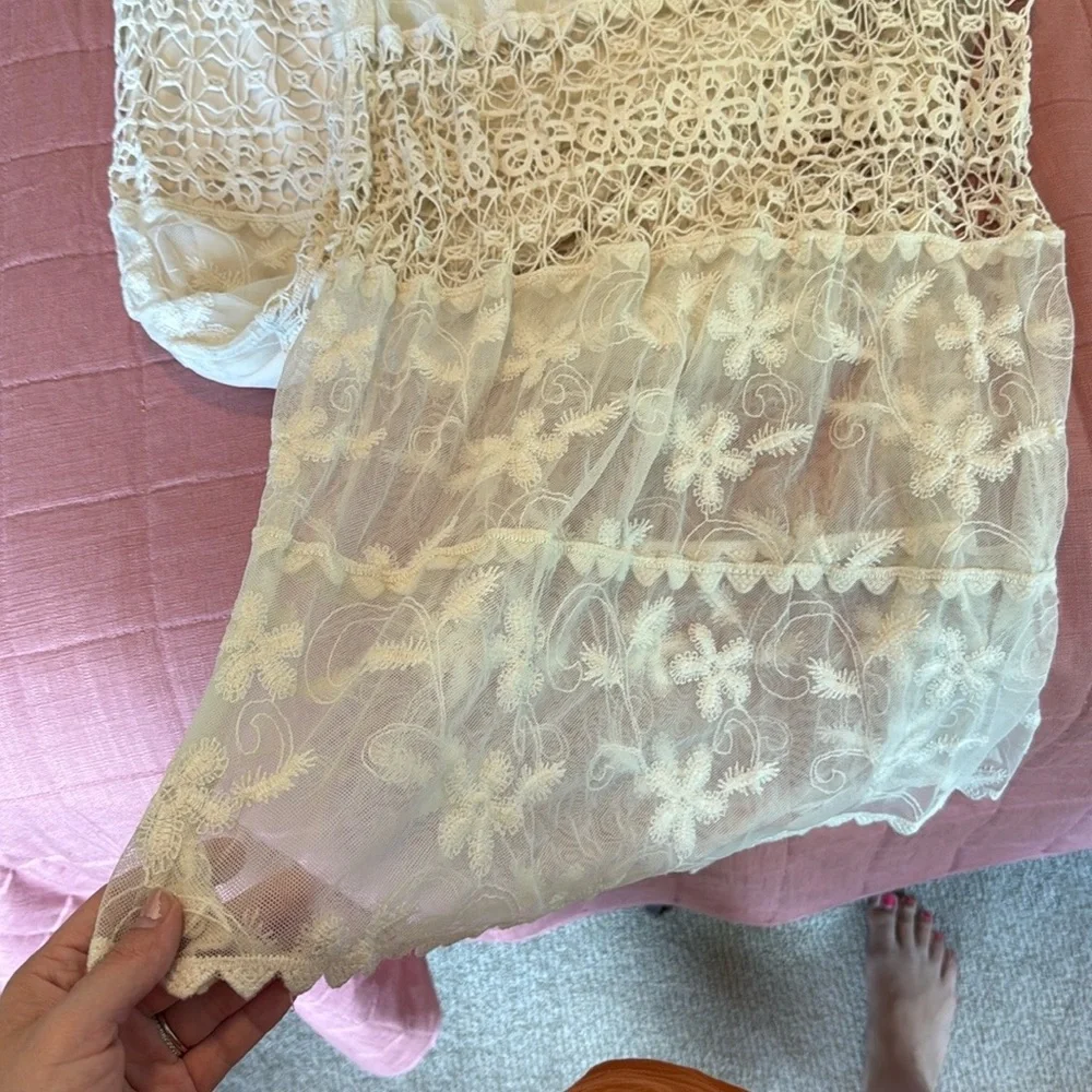 Cream Maxi Dress with Delicate Lace - Picture 4 of 4